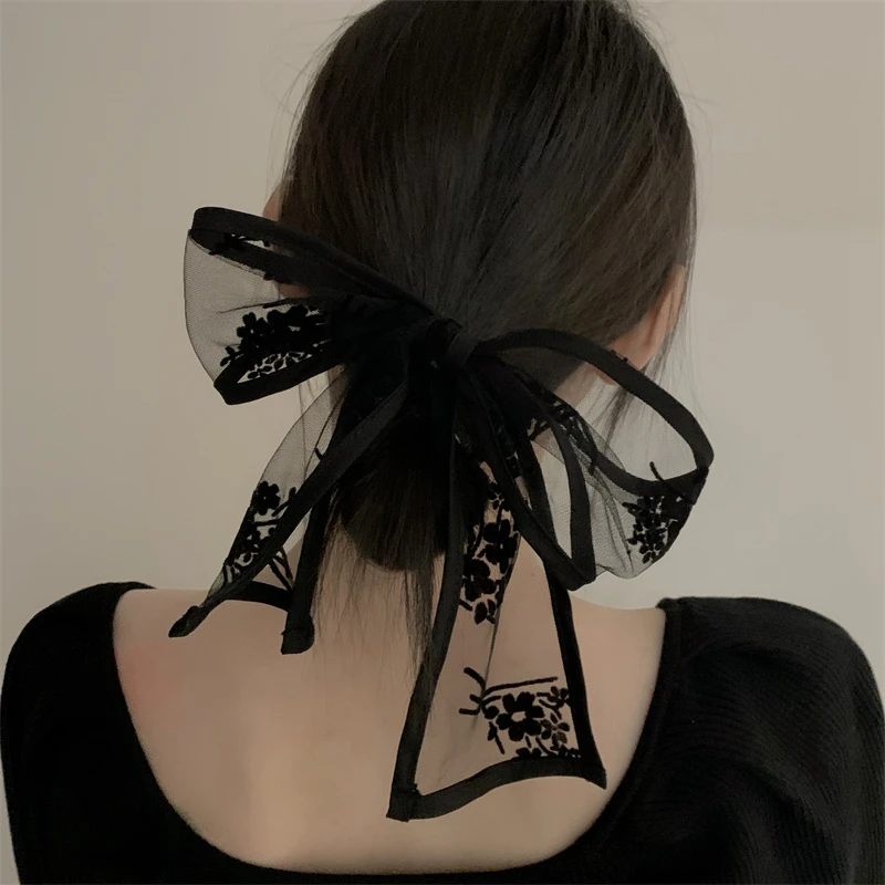

Luna&Dolphin French Vintage Flocked Lace Skinny Scarf Flower Dot Hair Bag Tie Girls Headband Wild Decorative Ribbon Waistband