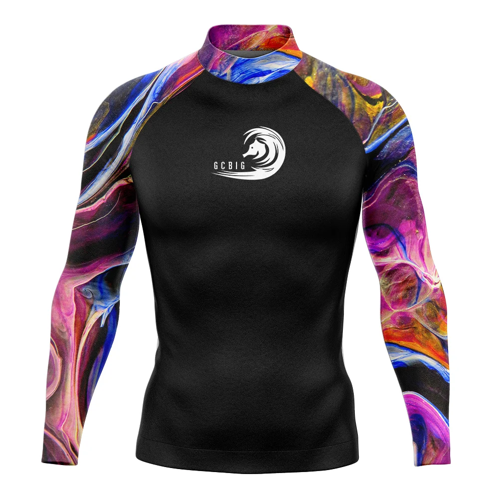 

Summer Surf Clothes Mens Rash Guard Long Sleeve Surfing T-shirt Swimwear Swim Floatsuit Beach Tops Uv Swimming Tight Diving Suit