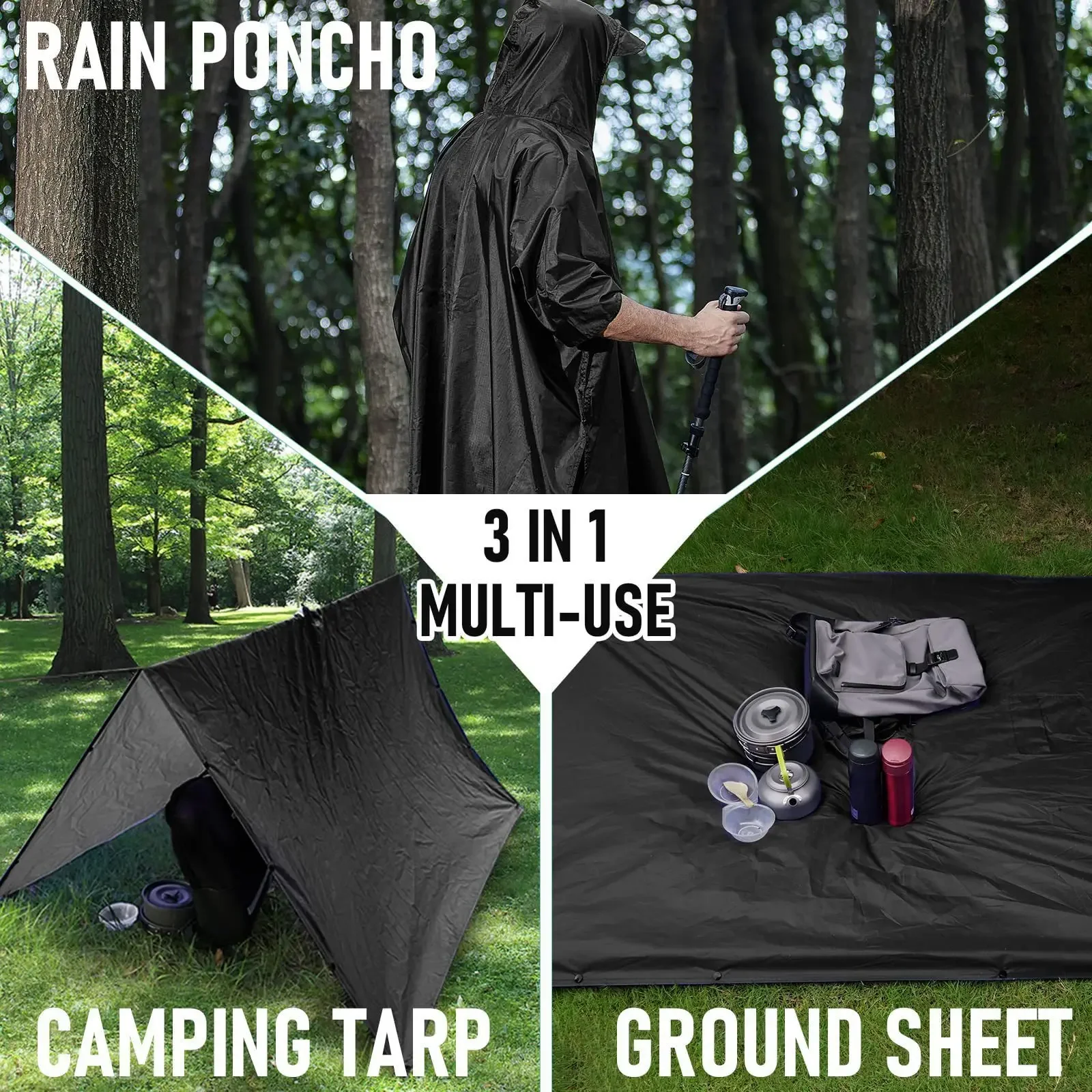 

Multipurpose 3-in-1 Hooded Raincoat Backpack Folding Outdoor Hiking Poncho Camouflage Sun Protection Ground Tarp camping