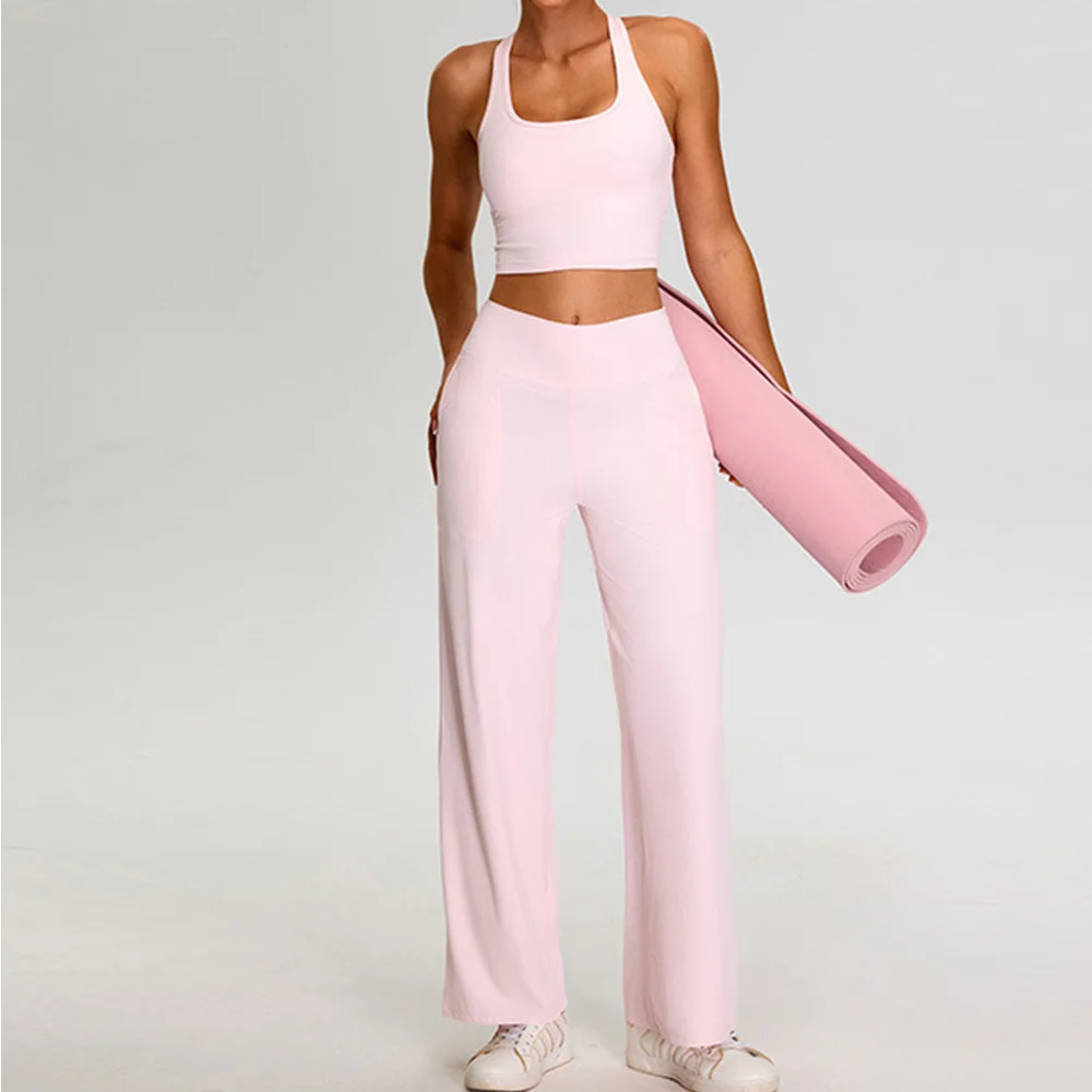 Ribbed Yoga Set Women's Sportswear 2 Piece Running and Fitness Set Gym Workout Clothes High Waisted Yoga Pants High Impact Bra