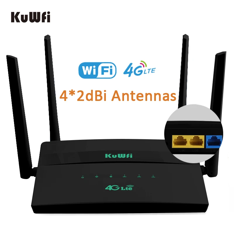 KuWFi 300Mbps 4G LTE Router Wireless Router With SIM Card Home Hotspot 4G  WiFi Router RJ45 WAN LAN WiFi Modem Support 32 User