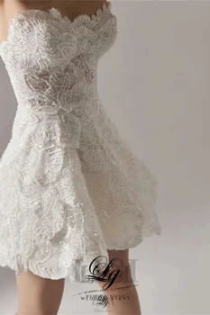 LIGI Elegante Abito da Sposa Corto in Pizzo con Perline, Vestito da Sposa Senza Maniche con Scollo a Cuore, Abito Formale da Cerimonia 2026 Avorio Personalizzabile