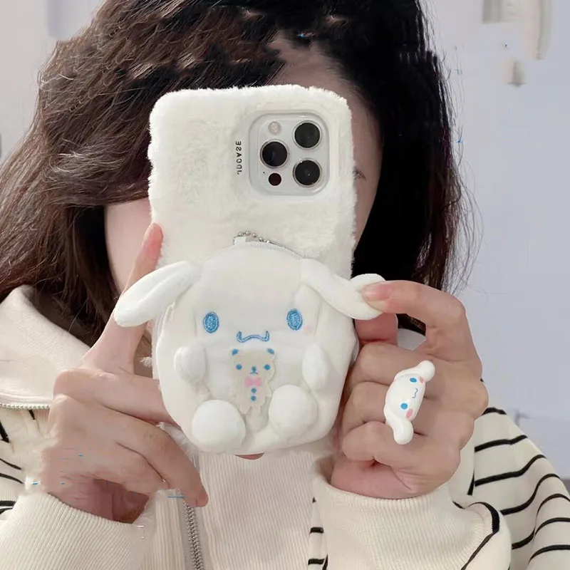 

Симпатичный кошелек для монет Sanrio, мобильный телефон, чехол Kuromi Kawaii, аниме, подходит для Iphone151314Promax, плюшевые противоударные Игрушки для девочек, подарок