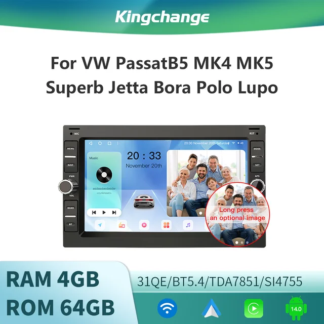Kingchange 7'Car Android14 Radio For VW Volkswagen PASSAT B5 MK4 MK5 SHARAN Jetta Bora Polo TRANSPORT T5 CITI CHICO CarPlay