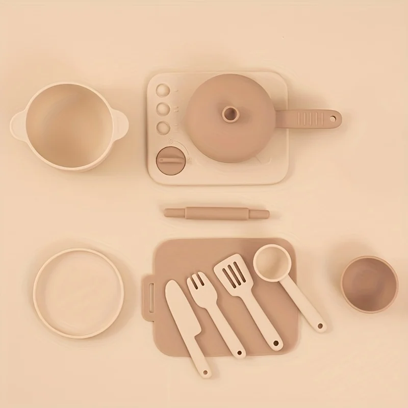 Children's Silicone Cooking Kitchen Toy Set for Boys Girls Gifts Kitchen Pretend Play Toy BPA Free Kids Montessori Learning Toys