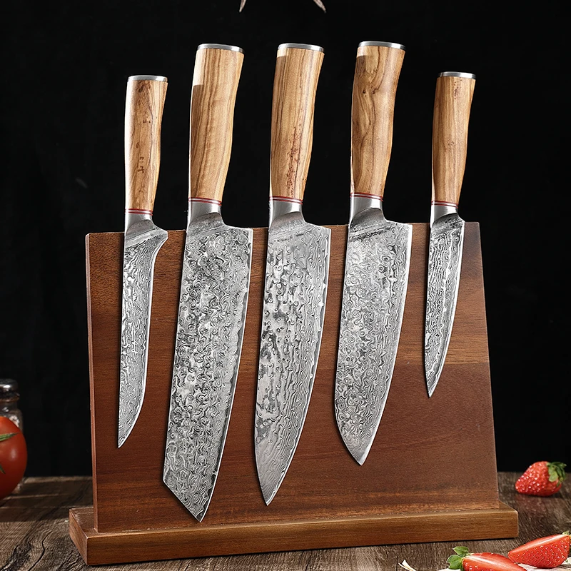 

TJ POP Japanese VG10 Kitchen Knives Set 67 Layer Damascus Steel Olive Wood Handle Sharp Utility Santoku Kiritsuke Chef Knife