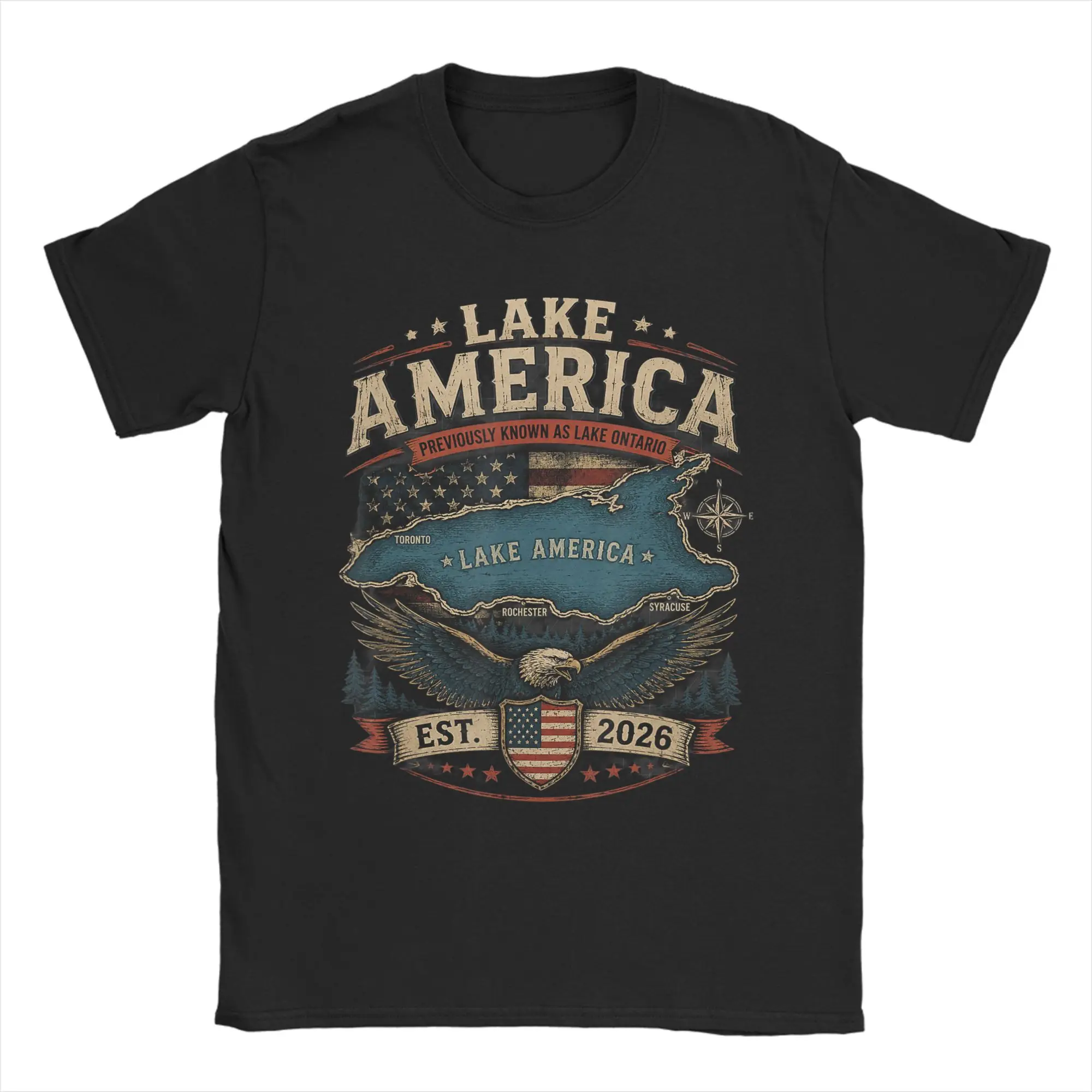 Herren-T-Shirts „Lake America USA“ – Lustige patriotische T-Shirts aus 100 % Baumwolle, Sommer-Kurzarm-T-Shirt mit Rundhalsausschnitt