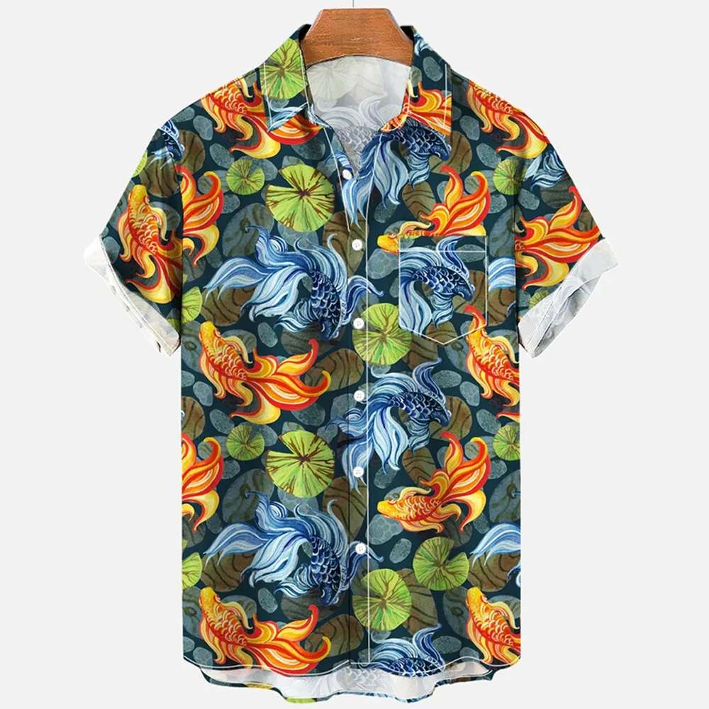 2024 Summer Men's Shirts Sea Animals Seahorse Fish 3d Loose Hawaiian Casual Short Sleeve Tops 6
