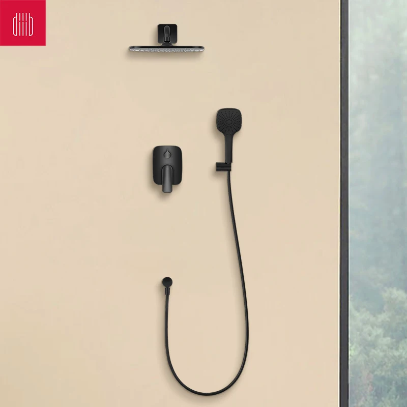 

Diiib Brass Black Shower Faucets Set Rain Waterfall Concealed Shower System Wall Mount Bathtub Shower Mixer Tap Handheld Spray