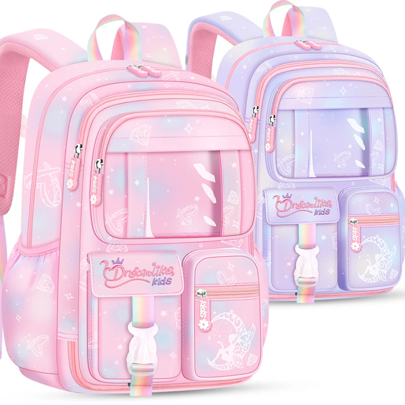 Girls Fantasy Pink Schoolbag Lightweight Nylon Backpack For Students 6~13 Year Old Children Mochila  6777 4