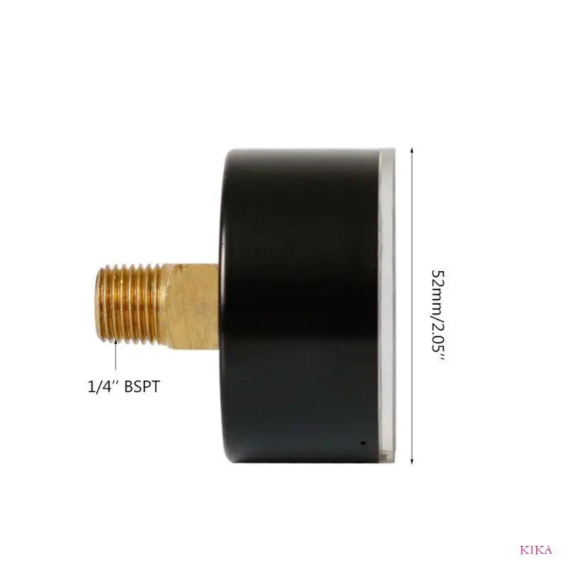 K1KA 압력 게이지 52mm 다이얼 1/4 BSPT 수평 0/15,30,60.100,160,300 PSI 및 Bar