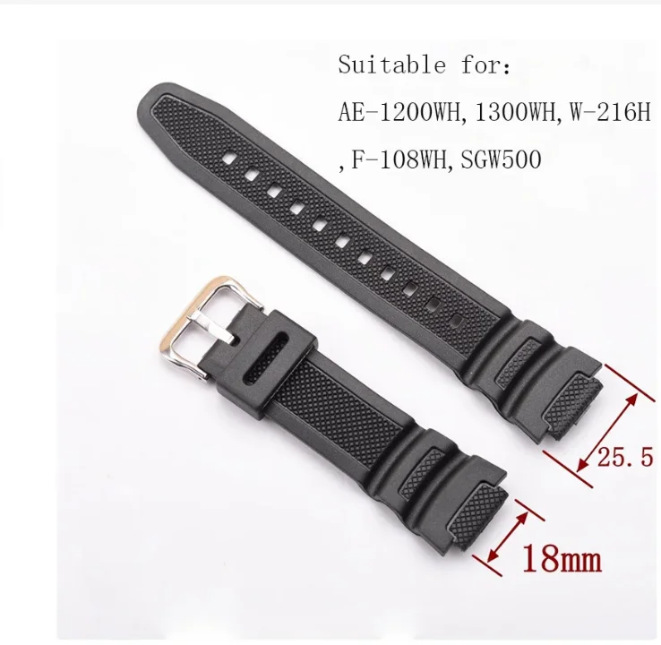 Accessori Per Orologi Cinturino In Resina Nera Da Uomo Per Cinturino Impermeabile Per Sport All'Aria Aperta Ae-1200Wh, 1300Wh, W-216H, F-108Wh, Sgw500