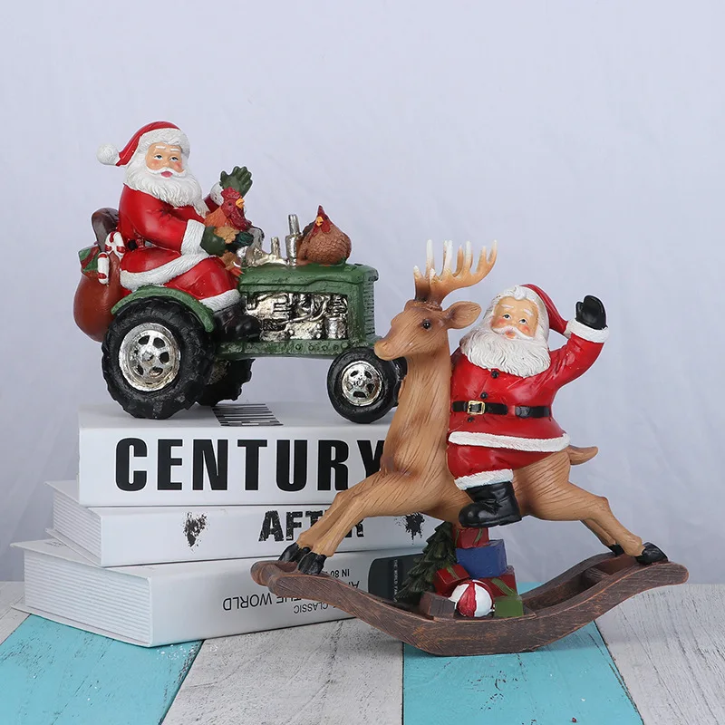 

Santa Claus, train, wooden horse, Christmas gift, home, living room, tabletop, resin handicraft decoration 2022 GE FAN