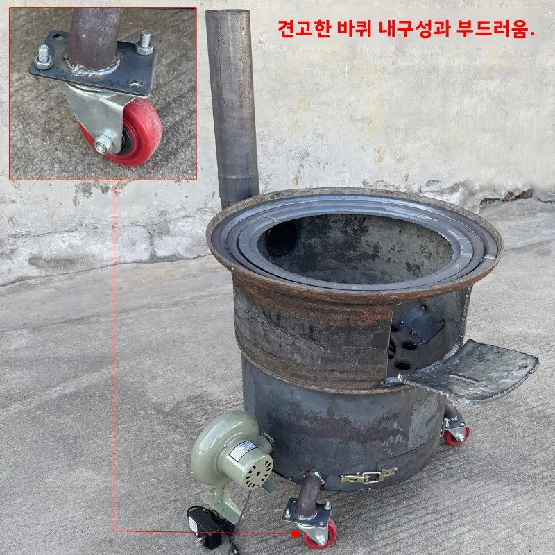 두꺼운 휴대용 시골 나무 숯 난로 화덕 그릴 자동차 휠 허브 개조 야외 캠핑 여행 장비 피크닉 스토브