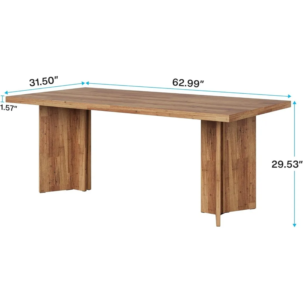 63-inch Dining Table for 4-6, Farmhouse Kitchen Table with Large Tabletop, Rectangular Dinner Eating Table for Dining Room 2