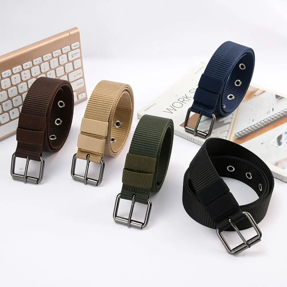 

Automatic Women Imitation Nylon Fashion Design Solid Color Canvas Belt Adjustable Waistband Men Buckle Belts Waist Belt