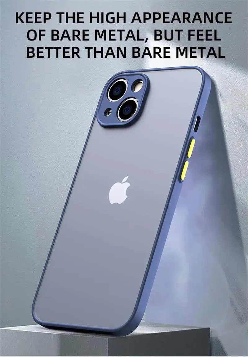 Shockproof Thin Matte Case For iPhone 15 16 13 12 11 14 Pro Max Plus Mini XR XS X Silicone Bumper Clear Hard Cover Capa funda