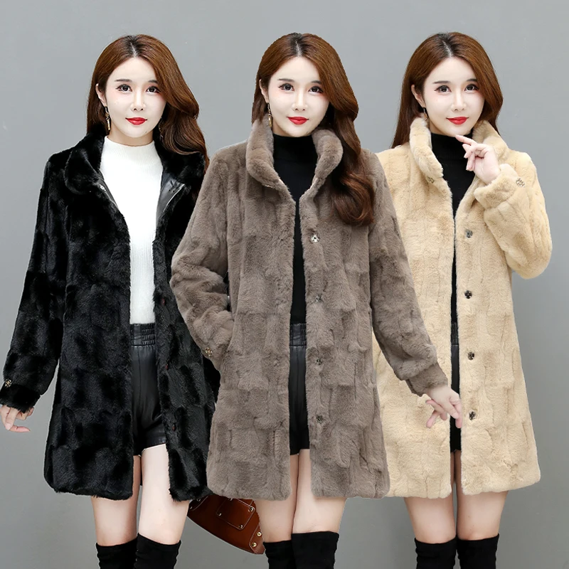 Abrigo de piel sintética mujer, abrigo de visón de imitación de longitud media, chaqueta de piel suave cómoda holgada de talla grande 4XL, Otoño e Invierno - AliExpress