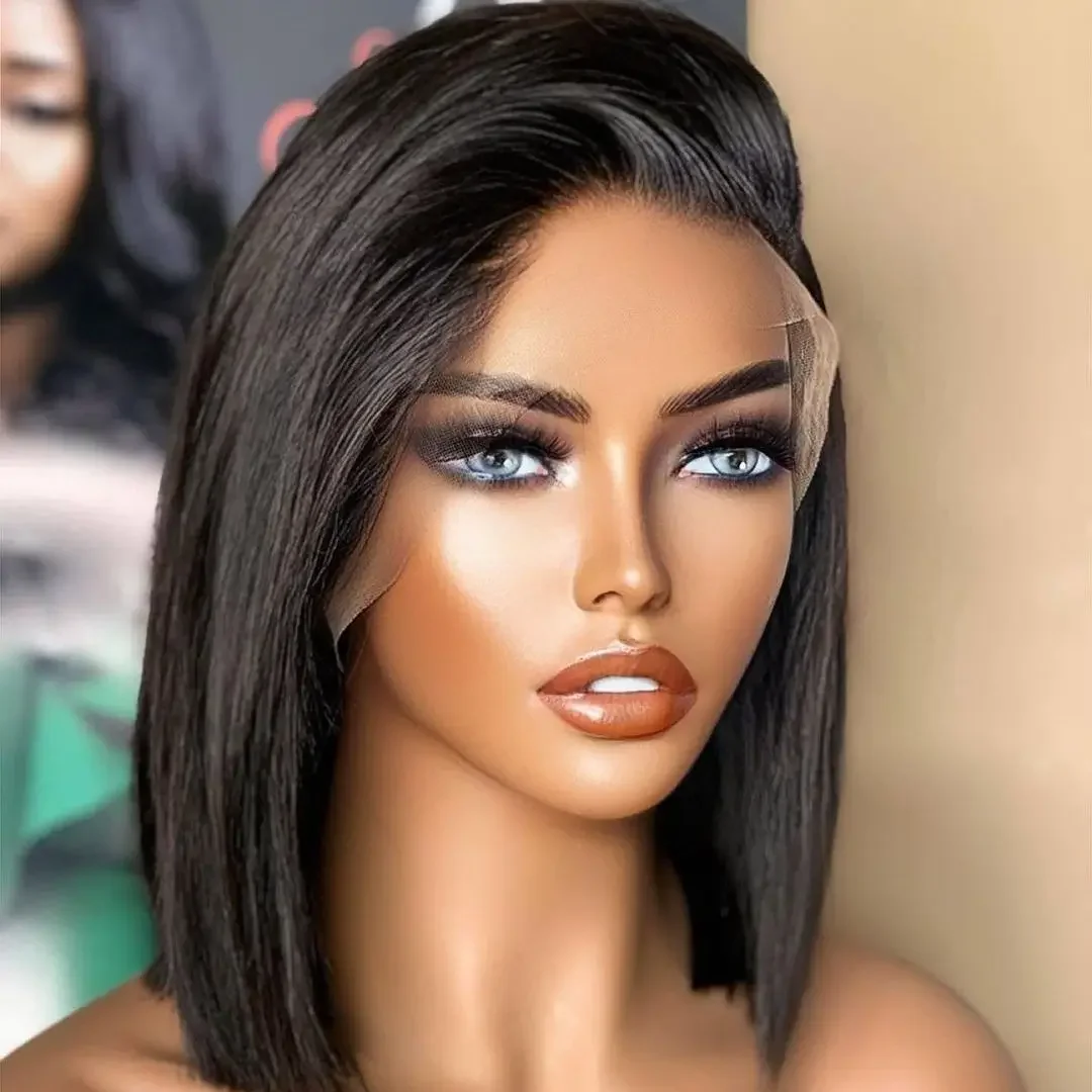 

Soft 16‘’ 180 Density Short Bob Silky Straight Lace Front Wigs For Black Women With Baby Hair Heat Resistant Glueless Daily Wig