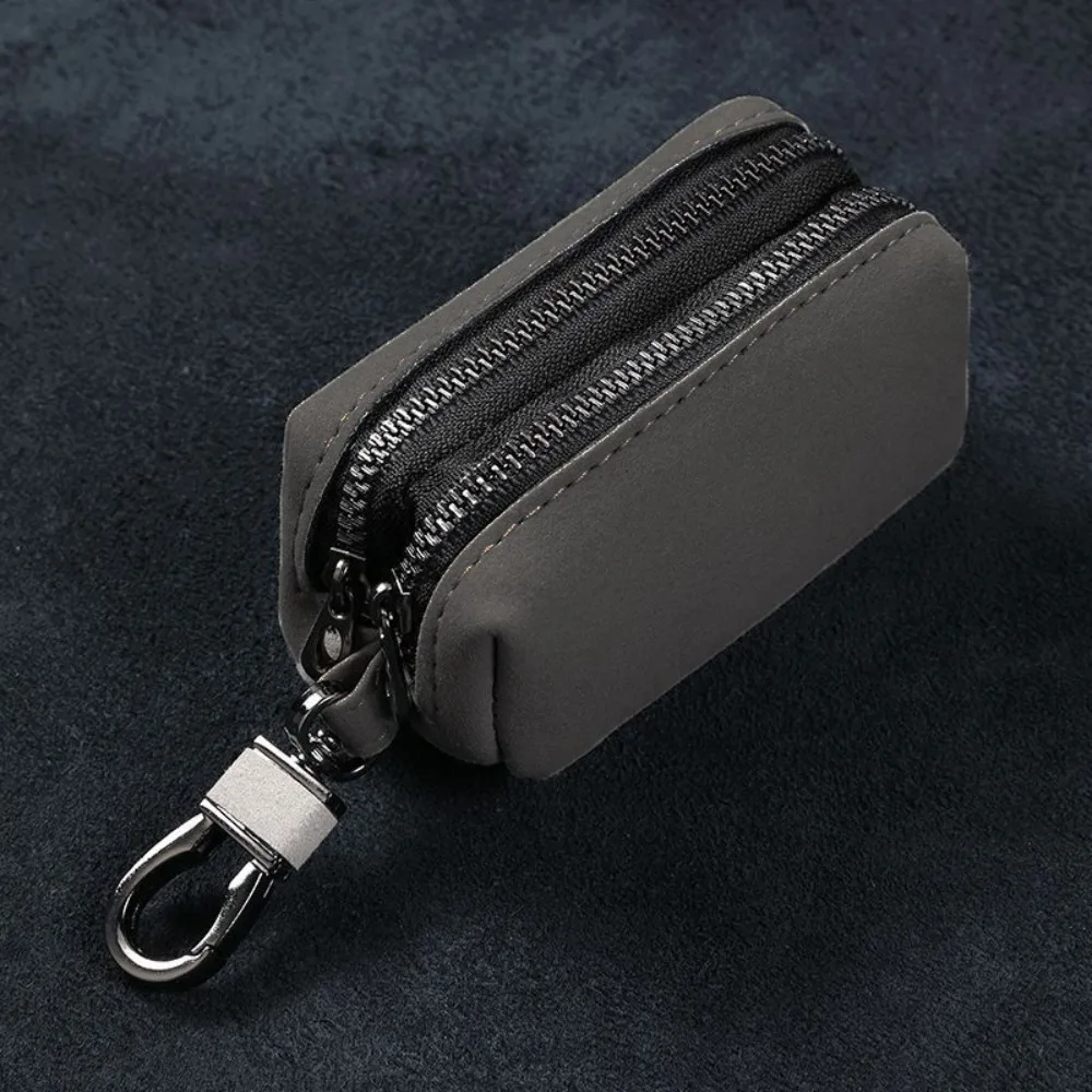 Compact Suede Leather Keychain Wallet with Zipper - Multifunctional Coin Purse & Large-Capacity Key Holder