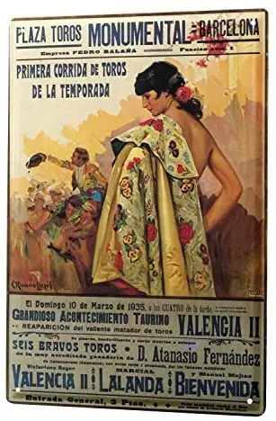 

Barcelona Bullfighting Poster Matador Metal Plate Tin Sign Decorative Signage Home Decoration Retro Vintage Plaque 12*8 Inch