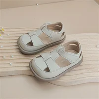 2024 New Summer Baby Shoes Leather Cut-outs Soft Sole Boys Sandals Closed Toe Non-slip Fashion Toddler Girls Sandals EU 15-25 5
