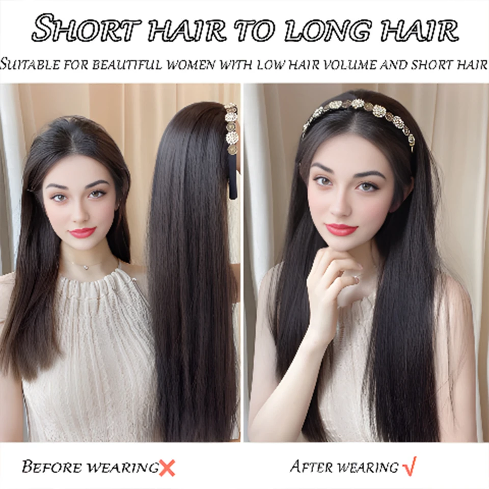 XIYUE Synthetic Wig Women's Head Cover Fold New Short hairstyle Hair Band Wig One Piece Fashion Half Head Cover Wig