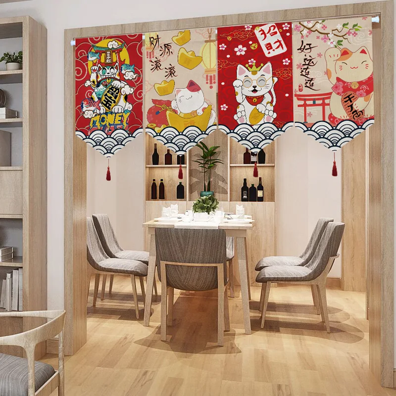 Japanese Short Curtain Doorway Noren Sushi Shop Triangle Flag Kitchen Home Decor Drapes Ramen Restaurant Hanging Half-Curtain 3