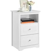 Nightstand with 2 Drawer and 1 Open Shelf, Tall Bedside Table Wooden Flie Cabinet Telephone Table Bed Side Table with Storage 1