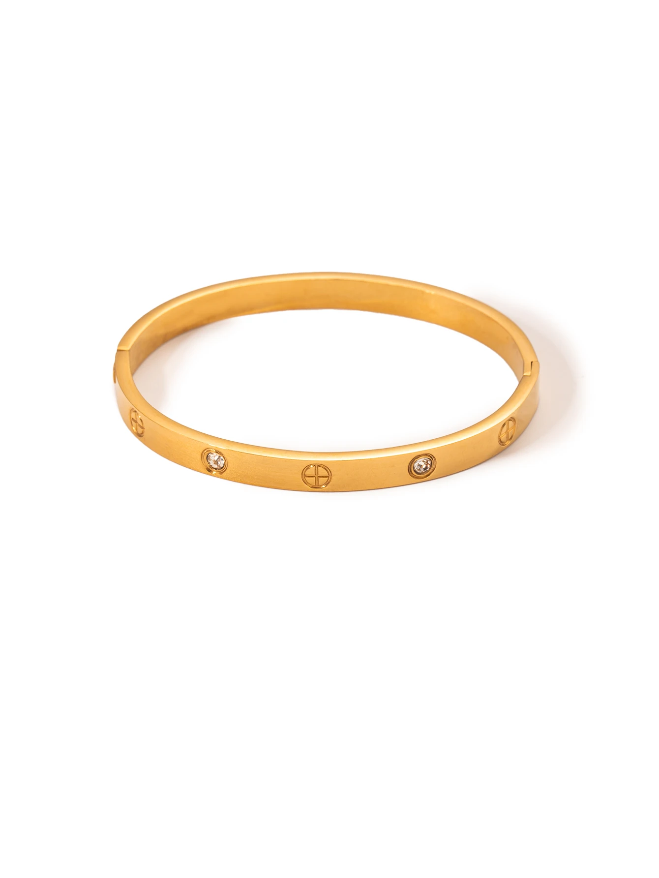 Premium Stainless Steel Water-Resistant Women's Bangle 18K Gold-Plated with Hypoallergenic Crystal-Studded Screw Pattern 5