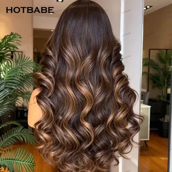 Parrucche senza colla in capelli umani, pronte da indossare, con frontale in pizzo HD 13x6, con mèches 1B/27, ondulate, con pizzo 13x4/360, pre-strappate con baby hair