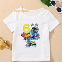 Bébé à manches courtes garçons t-shirt pour filles t-shirt fille t-shirt enfants vêtements voiture roues chaudes course 3 4 5 6 anniversaire graphique t-shirts 4