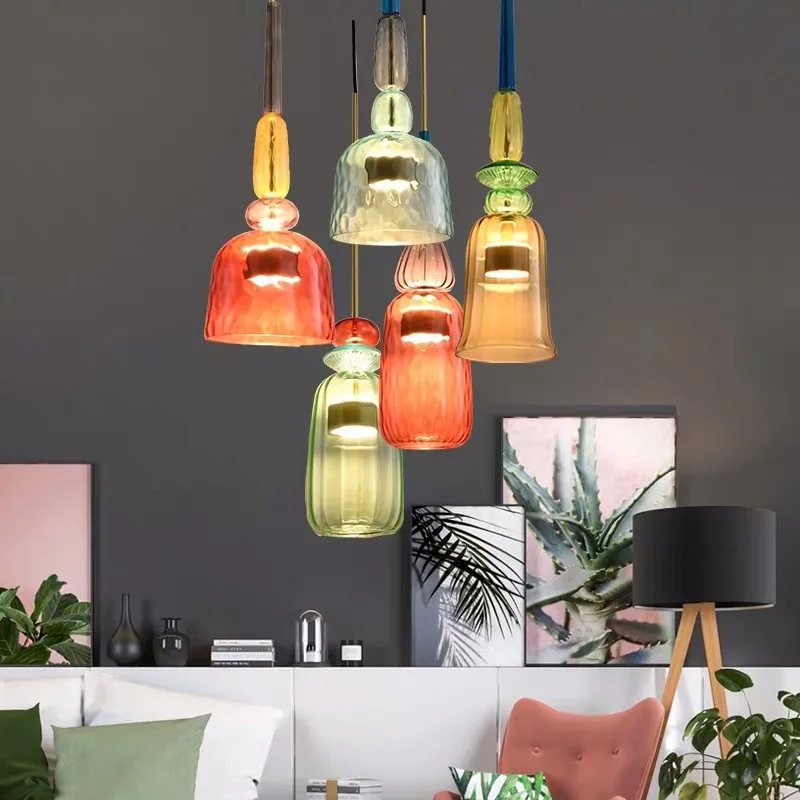 Nordic Creative Macaron Colored Candy Glass Pendant Lamp Restaurant Bar Children\'s Room Led Chandelier Modern Home Decor Lights