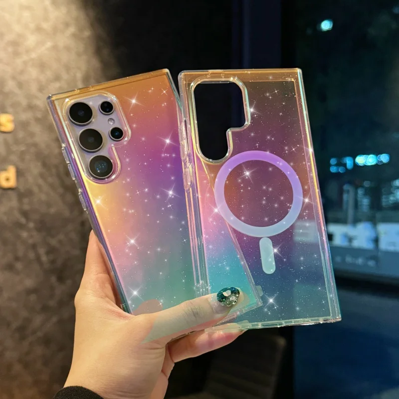 Gradient Glitter Bling Wireless Charging Magnetic Clear Shockproof Case