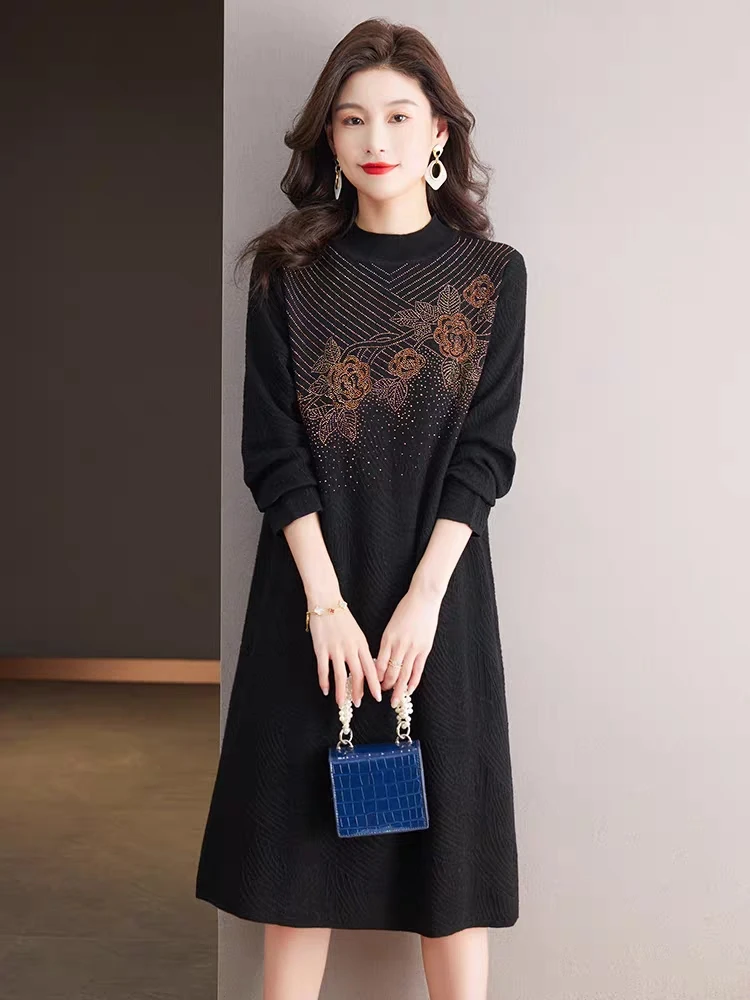 

Новинка 2023, Кашемировое вязаное женское платье, осень/зима, теплый свитер, юбка, корейское свободное облегающее Повседневное платье для отпуска