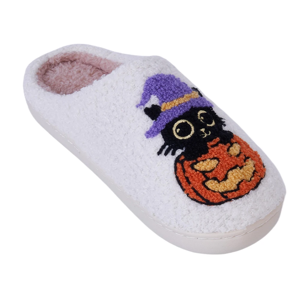 Herbst Winter Halloween Hausschuhe Frauen Schwarze Katze Kürbis Niedlichen Geist Plüsch Hausschuhe Flauschigen Bequeme Warme Indoor Hause Hausschuhe – Detail 20