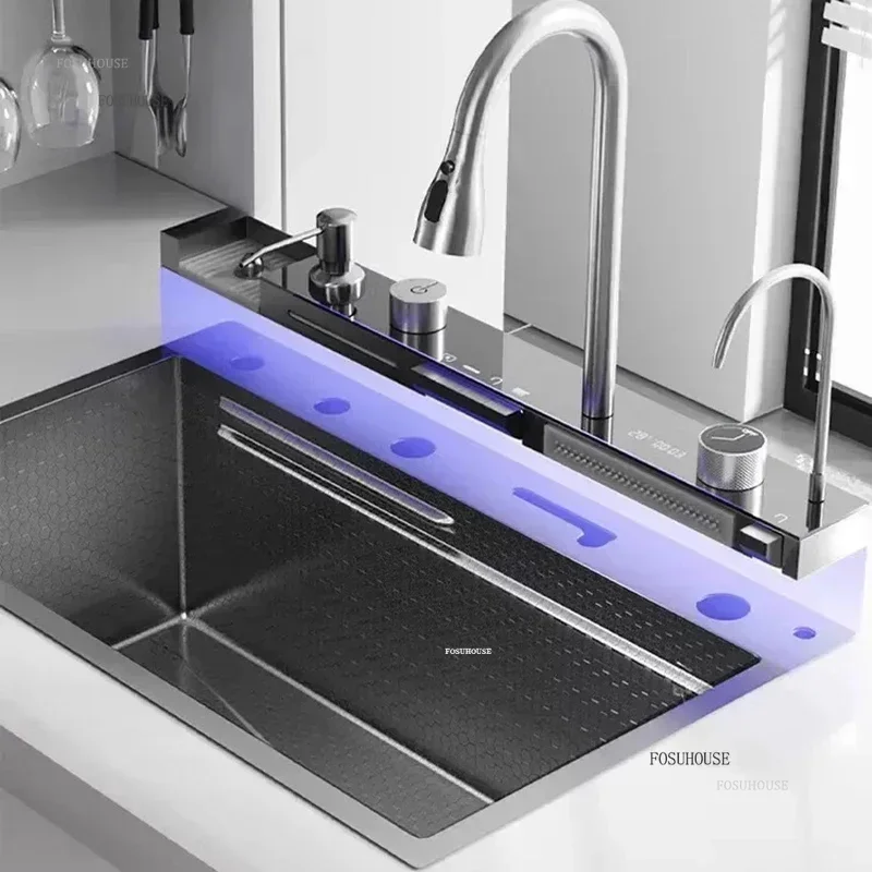 Large Single Kitchen Sink Slot 304 Stainless Steel Rain Waterfall Sink Home Honeycomb Dishwashing Basin Kitchen Accessories