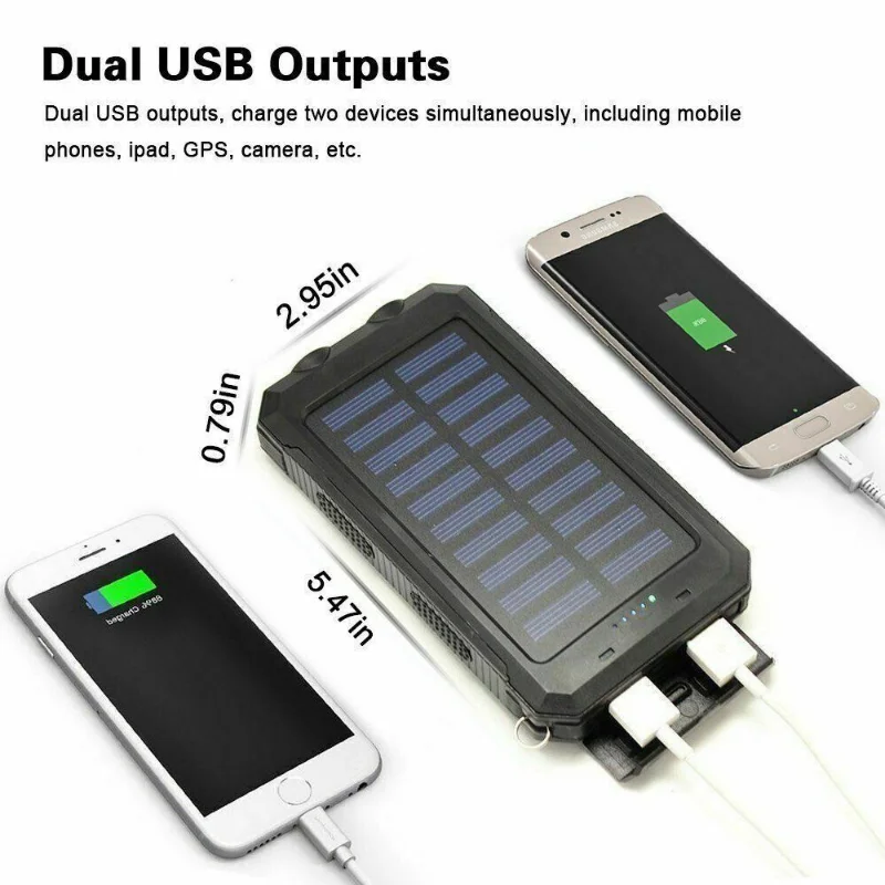 Solar Charger Power Bank 20000mAh, Portable Solar Pone Charger with  Compass,Carabiner, Whistle,Flashlights,Solar Panel Charger,Camping Gear  Accessory