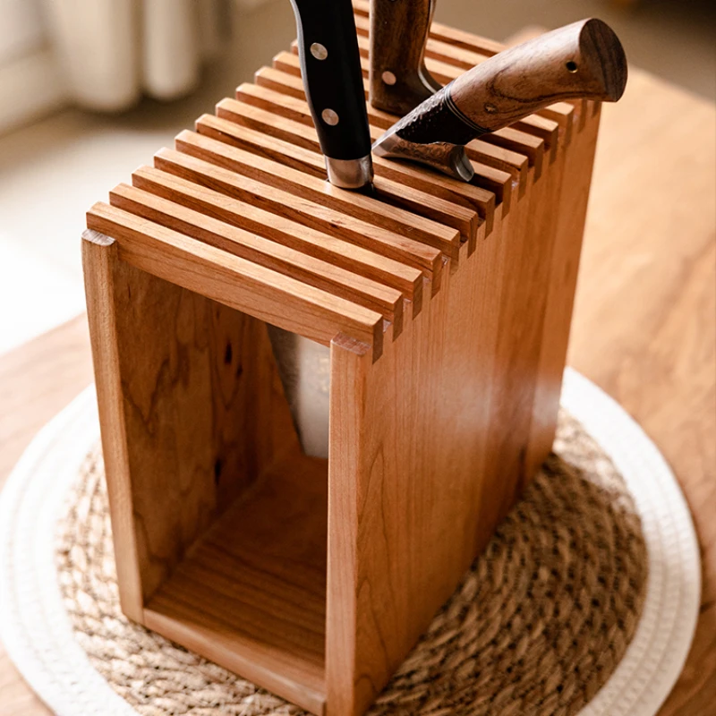 

Solid wood knife holder wooden kitchen knife rack cutter multi-slot storage rack kitchen ventilation mildew-proof drain knife