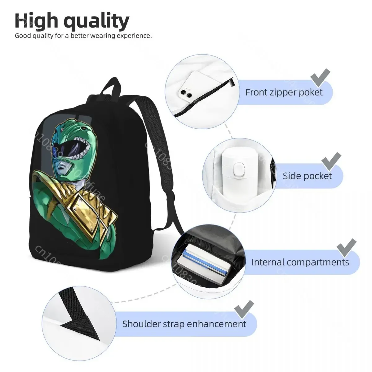 The Green Rangers Backpack Fashion 90S 00S 10S Women Men Polyester Travel Backpacks Durable High School Bags Rucksack Xmas