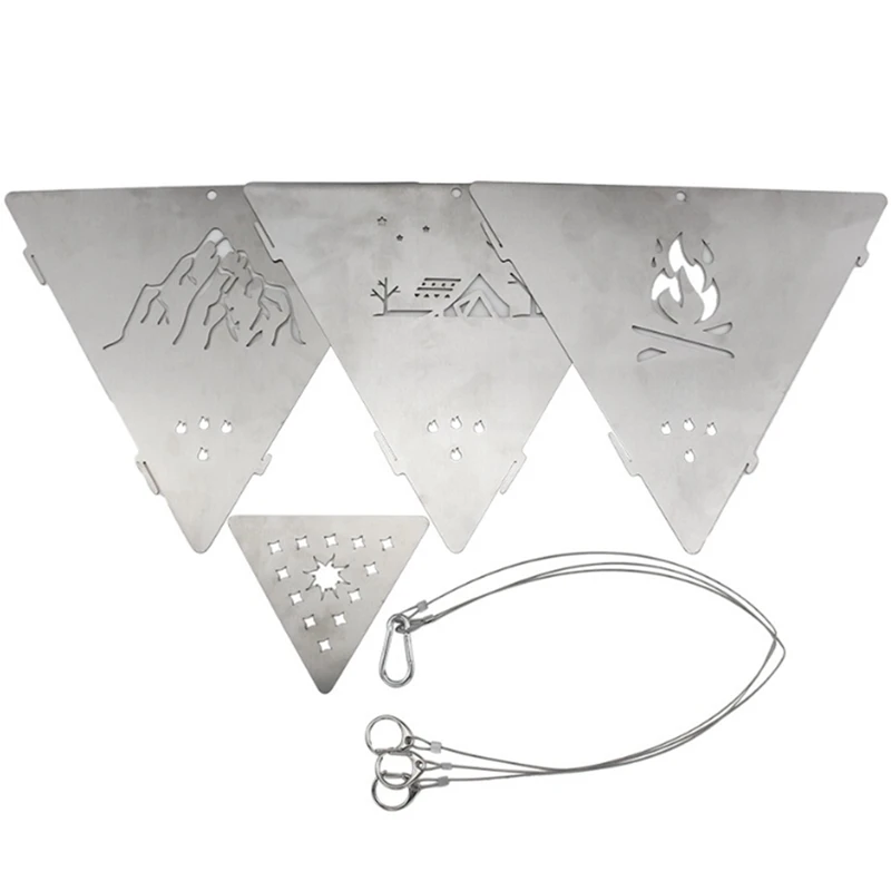 

Triangular Wood Burning Stove Portable Camping Hanging Stove Outdoor Barbecue Stainless Platform