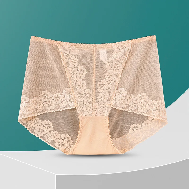 2XL Large Size Women's Breifs Mid Waist Elastic Mesh Transparent