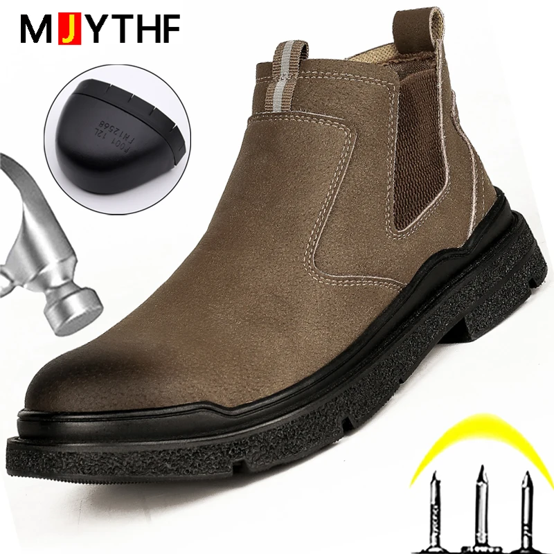 

Leather Safety Boots Men Anti-scald Welding Shoes Chelsea Boot Steel Toe Anti-puncture Indestructible Shoes Work Boot Waterproof