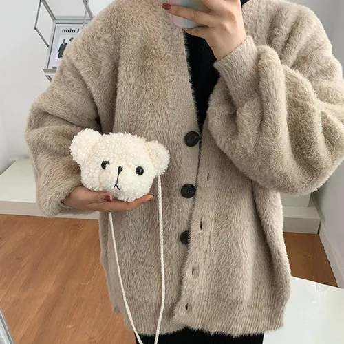 귀여운 곰 봉제 숄더백, 어린이 만화 메신저 백, 귀여운 봉제 지갑, 어린 소녀 동물 봉제 백팩 4