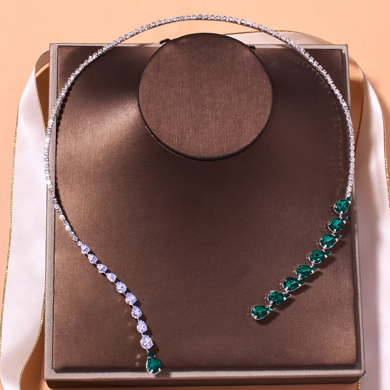 Retro druppelvormige kristallen ketting dames groene mode chain_voghion.com