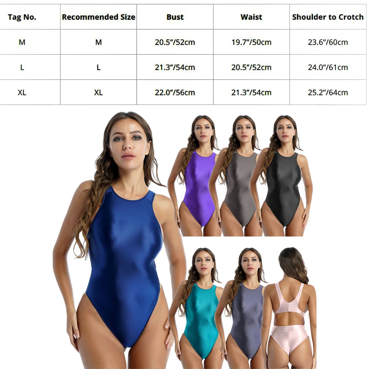 Womens Bodysuits Shiny High Cut Backless Thong Leotard Bikini One Piece  Swimsuit
