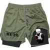 Men Anime Double Layer Shorts Gym Workout Printed Sports Multi-Performance Training Quick-Drying Jogging Pants Towel Pants M-3XL 3