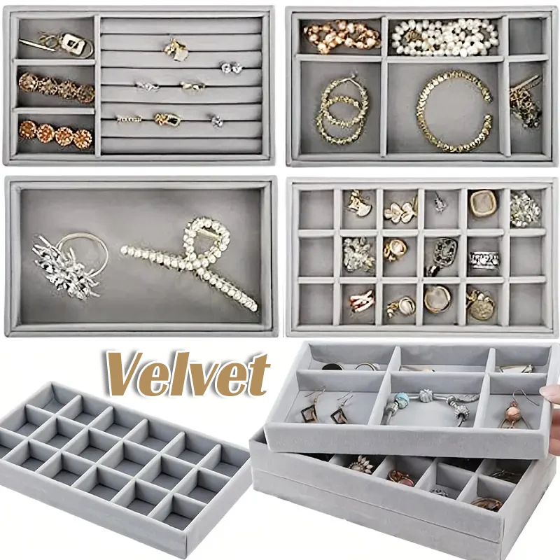 

Jewelry Organizer Velvet Jewelry Storage Tray Display Ring Bracelet Necklace Storage Box Showcase Drawer Organizer Trays