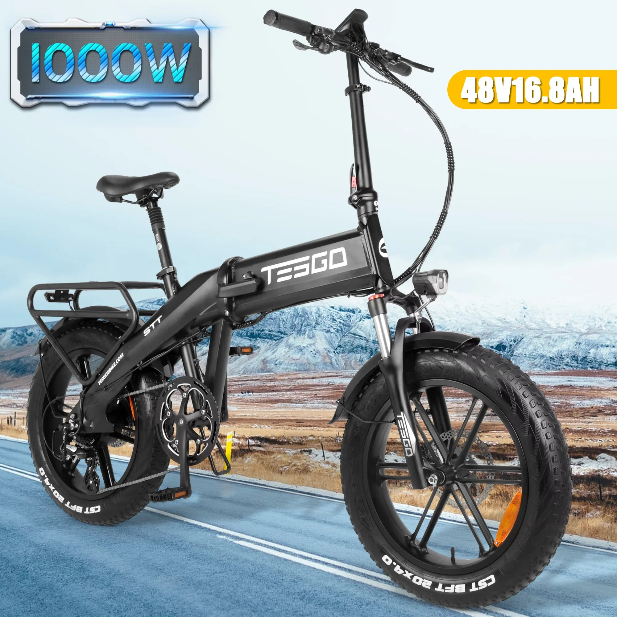 TESGO Electric Bike for Adults 1000W Motor 48V 16.8 AH Cells Battery Ebike 20" Fat Tire Step-Thru E-Bike up to 45KM/H