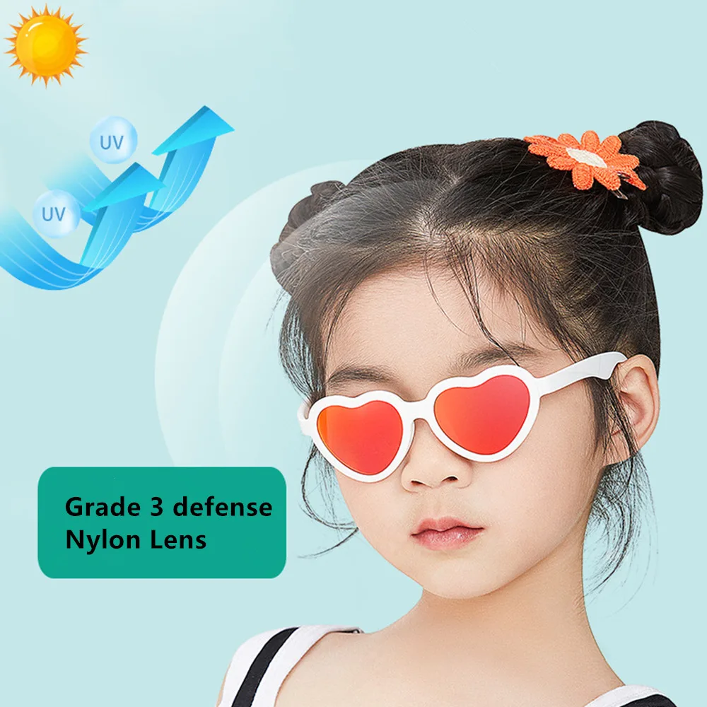

New Girls Love Sunglasses Children Cartoon Blackout Glasses TPEE Frame Nylon Lens Love Heart Kids Baby Polarized Sunglasses